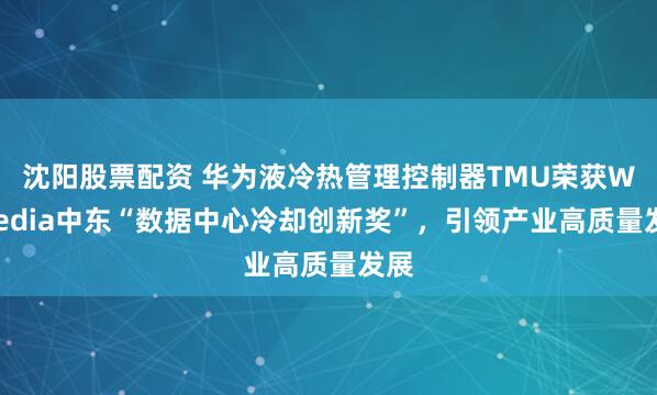 沈阳股票配资 华为液冷热管理控制器TMU荣获W.Media中东“数据中心冷却创新奖”，引领产业高质量发展